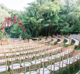 A view of a garden-style wedding.